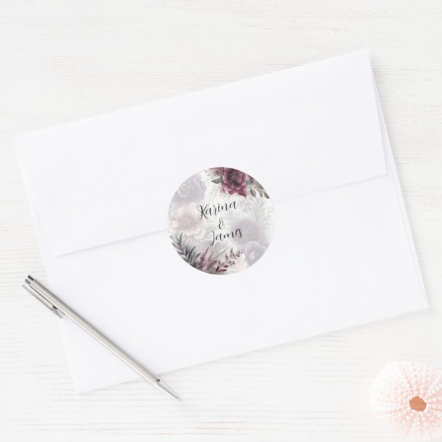 Adesivo Púrpura, rosa e floral marrom elegantes (Envelope)
