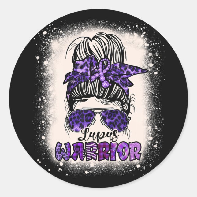 Adesivo Púrpura Sensibilização do Lupus Leopard Messy Bun  (Frente)