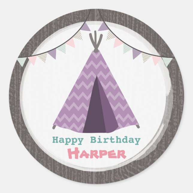 Adesivo Púrpura Tipi Birthday Sticker (Frente)