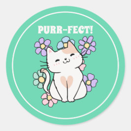Adesivo PURR-FECT! Gato Sorridente com Flores