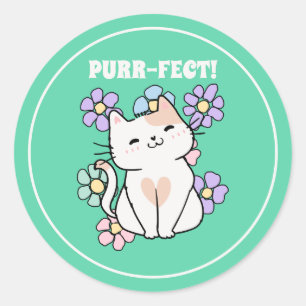 Adesivo PURR-FECT! Gato Sorridente com Flores