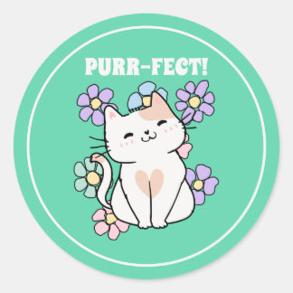 Adesivo PURR-FECT! Gato Sorridente com Flores