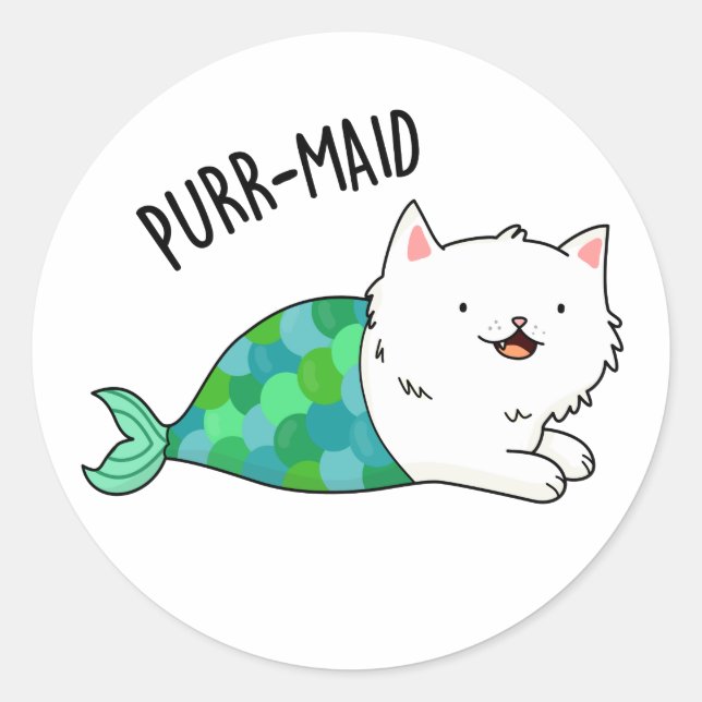 Adesivo Purr-Maid Gatinho Engraçado Gato Sereia Pun (Frente)