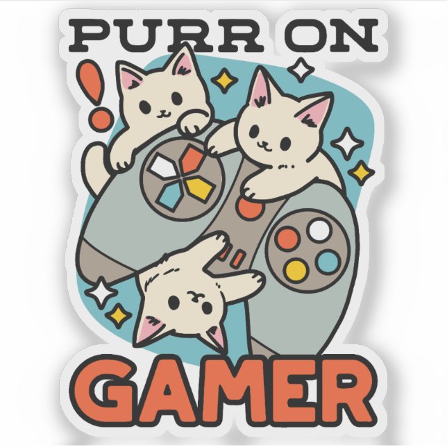 Adesivo Purr On Gamer - Design de Jogos para Gatos de Gato (Frente)