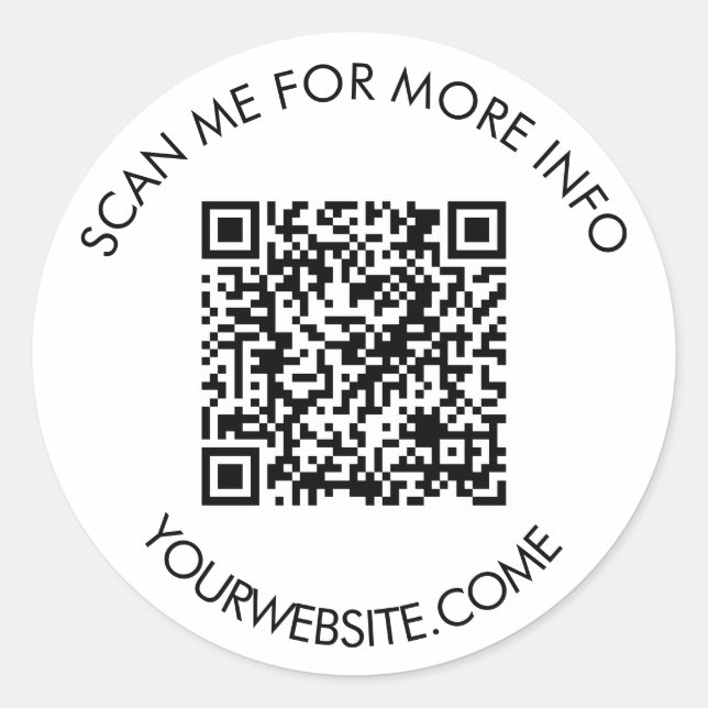 Adesivo QR code and custom text round white & black  (Frente)