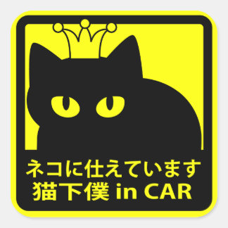 ADESIVO QUADRADO ステッカー　「猫に仕えています」イエロー