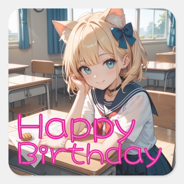 ADESIVO QUADRADO セーラー服を着た猫耳の少女 (Frente)