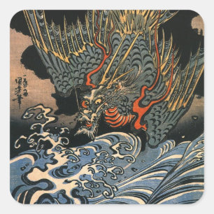 Adesivo Quadrado 海龍, 国芳, dragão do mar, Kuniyoshi, Ukiyo-e