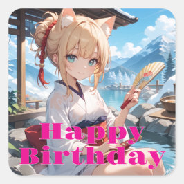 ADESIVO QUADRADO 温泉に来た猫耳娘