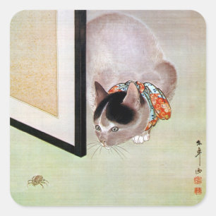 Adesivo Quadrado 猫と蜘蛛, gato do 東皐 e aranha, Toko