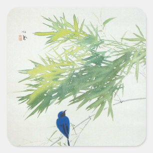Adesivo Quadrado 竹に青鳥, bambu do 栖鳳 e pássaro azul, Sei