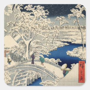 Adesivo Quadrado 雪の太鼓橋, ponte nevado do cilindro do 広