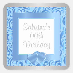 Adesivo Quadrado 00ª Festa de aniversário DIY Texto Azul