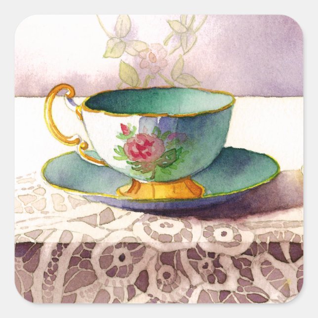 Adesivo Quadrado 0001 Teacup on Lace Stickers (Frente)