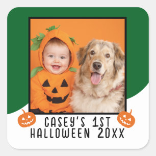 Adesivo Quadrado 1º Halloween do Bebê Personalizado com Foto Nome A