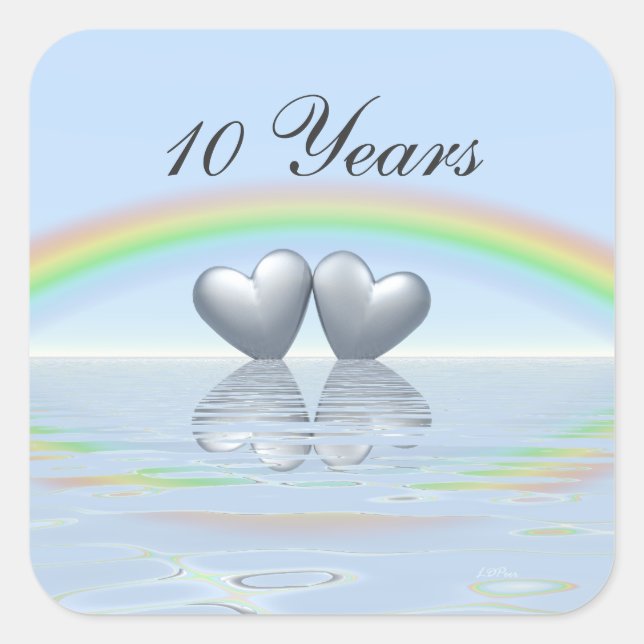 Adesivo Quadrado 10º Aniversário Tin Hearts (Frente)