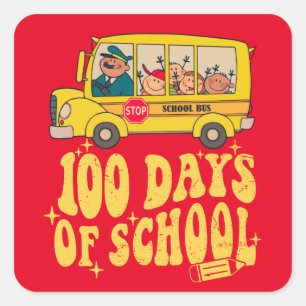 Adesivo Quadrado 100 dias de escola- Ônibus escolar