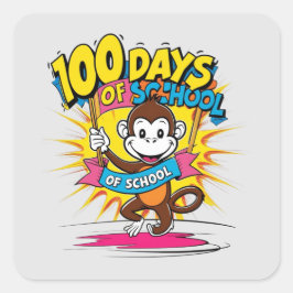 Adesivo Quadrado 100 dias de festa de macacos na escola