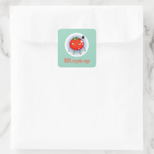 Adesivo Quadrado 100% Orgânico Raivoso Tomate Engraçado Irritado