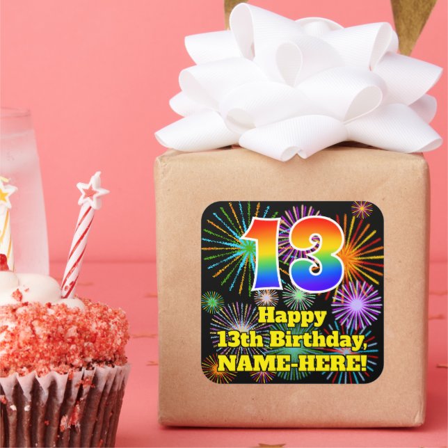 Adesivo Quadrado 13 Birthday: Veja fogos de artifício divertidos, A (Festa)