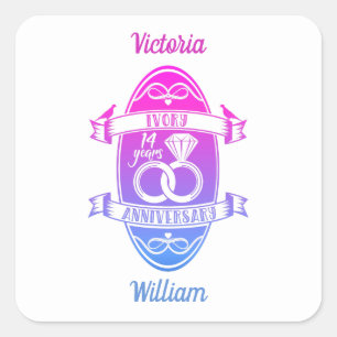 Adesivo Quadrado 14 anos de 14 de casamento tradicional de marfim