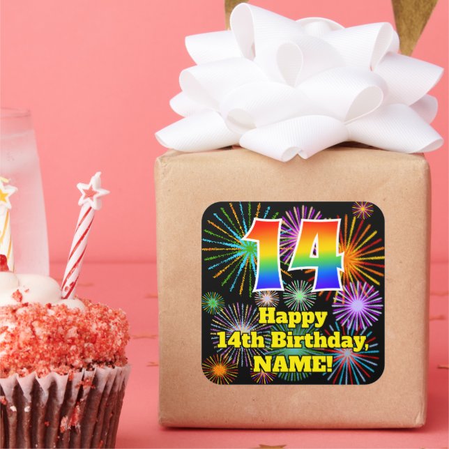 Adesivo Quadrado 14 Birthday: Veja fogos de artifício divertidos, A (Festa)