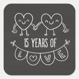 Adesivo Quadrado 15 Anniversário Gift Chalk Hearts