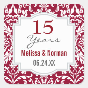 Adesivo Quadrado 15 de casamento Ruby Red Damask A04A