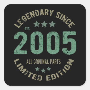 Adesivo Quadrado 16 anos Idade do Dia 2005 Legenda desde o 16.º ani