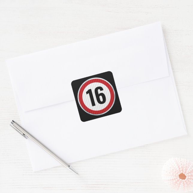 Adesivo Quadrado 16th Birthday Speed Limit  (Envelope)