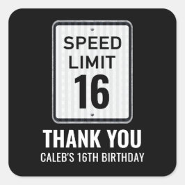 Adesivo Quadrado 16th Birthday Speed Limit Black and White Sign