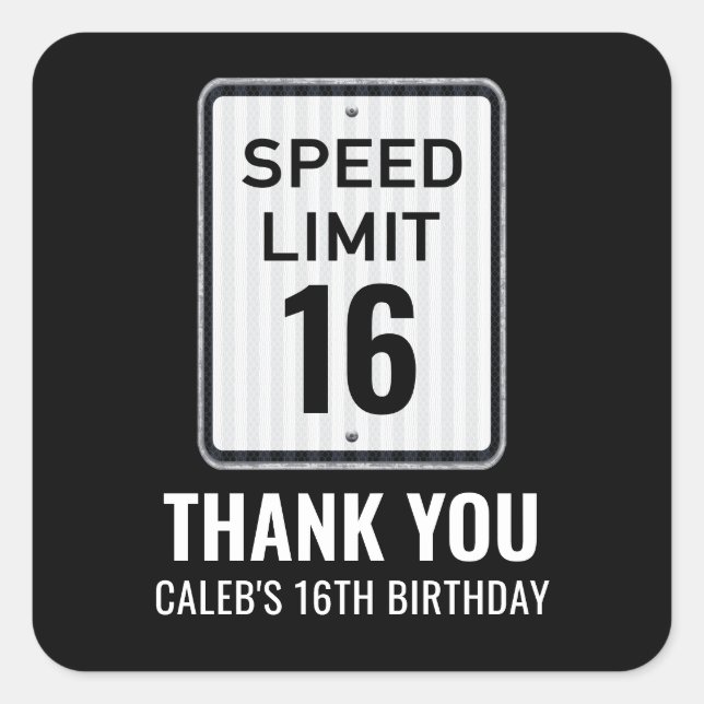 Adesivo Quadrado 16th Birthday Speed Limit Black and White Sign (Frente)