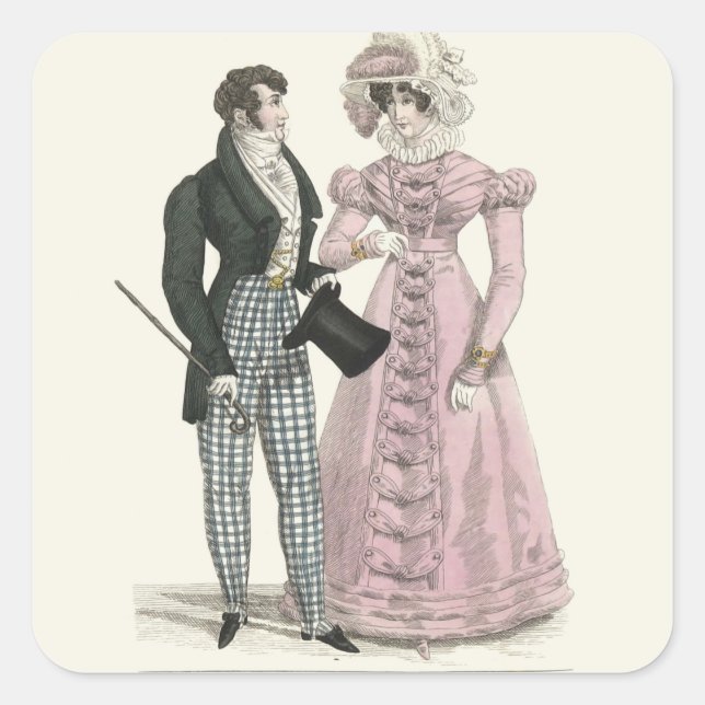 Adesivo Quadrado 1823 Moda Mulher do Homem de Casamento Antiquado (Frente)