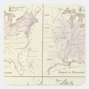 Adesivo Quadrado 1870 mapas do recenseamento dos Estados Unidos