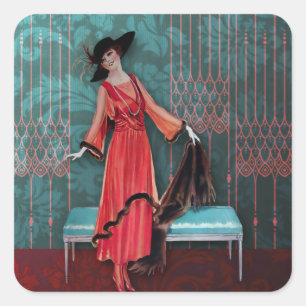 Adesivo Quadrado 1913 Luxe: Forma do vintage no vermelho e na
