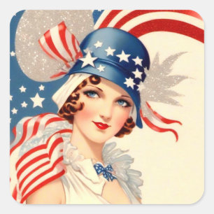 Adesivo Quadrado 1920 Estilo 4 de julho Patriotic Sticker