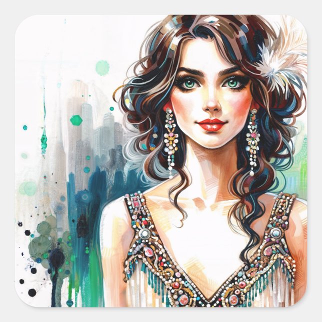 Adesivo Quadrado 1920s Art Deco Woman (Frente)