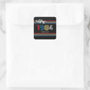 Adesivo Quadrado 1984 - Idade Personalizada Da Vintagem Da Faixa Re