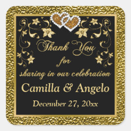 Adesivo Quadrado 1,5 pol. q. Dourado, Preto Floral, Cartaz Favorito