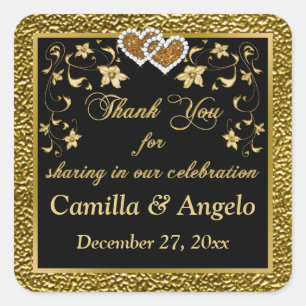 Adesivo Quadrado 1,5 pol. q. Dourado, Preto Floral, Cartaz Favorito