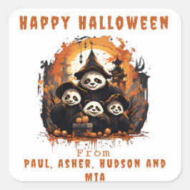 Adesivo Quadrado 1 Parente 3 Crianças - Festa de Halloween