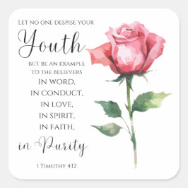 Adesivo Quadrado 1 Timothy 4:12 - Bíblia Juvenil Verse Flor