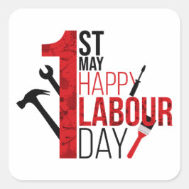 Adesivo Quadrado 1st May Happy Labour Day
