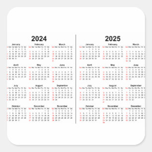 Adesivo Quadrado 2024 2025 Calendário 2 anos preto branco