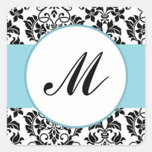 Adesivo Quadrado 20 - 1,5" Envelope Sticker Black Damask Baby Blue