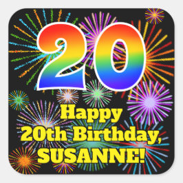 Adesivo Quadrado 20 Birthday: Veja fogos de artifício divertidos, R