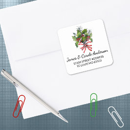 Adesivo Quadrado 20 Cute Holly & Red Berries Return Address Sticker