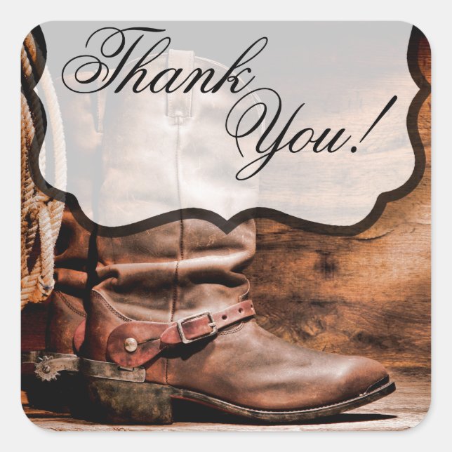 Adesivo Quadrado 20 Obrigado Stickers Cowboy Boots Barn Wood Ritis (Frente)
