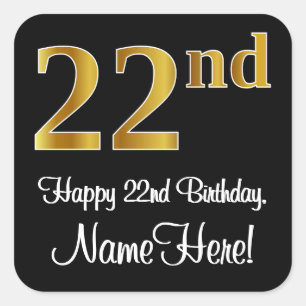 Adesivo Quadrado 22º Aniversário - Elegante Luxurioso Faux Dourad