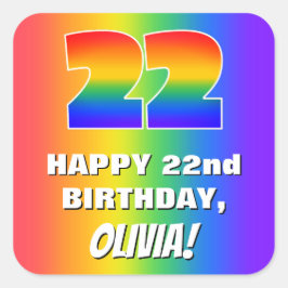 Adesivo Quadrado 22nd Birthday: Colorful, Fun Rainbow Pattern # 22